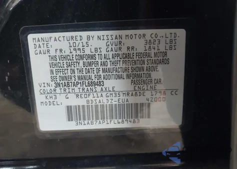 2015 Nissan Sentra Sv from USA, damaged, VIN 3N1AB7AP1FL689483